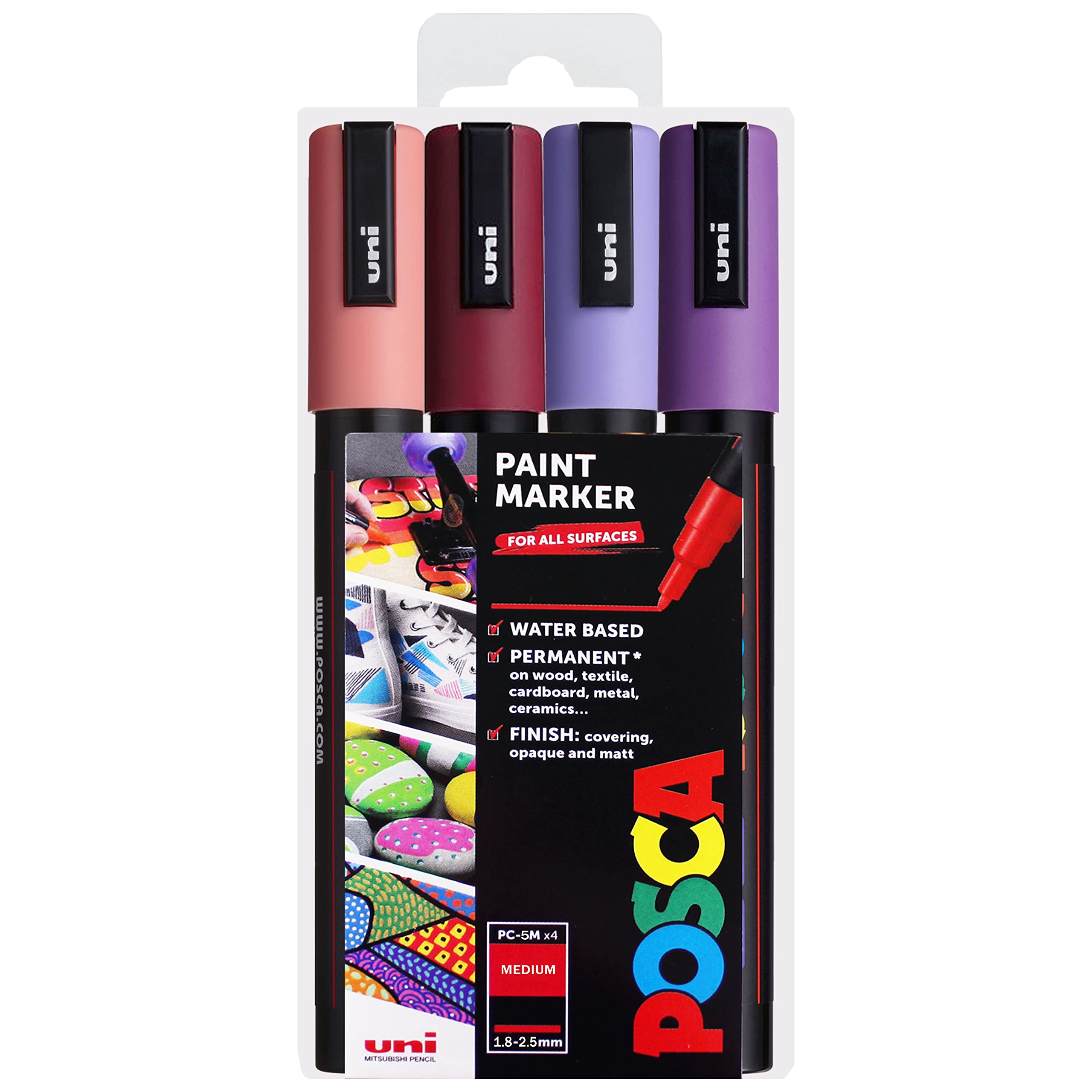 Uni POSCA - PC-5M Art Paint Markers - Set of 4 - in Plastic Wallet - Sunset Tones