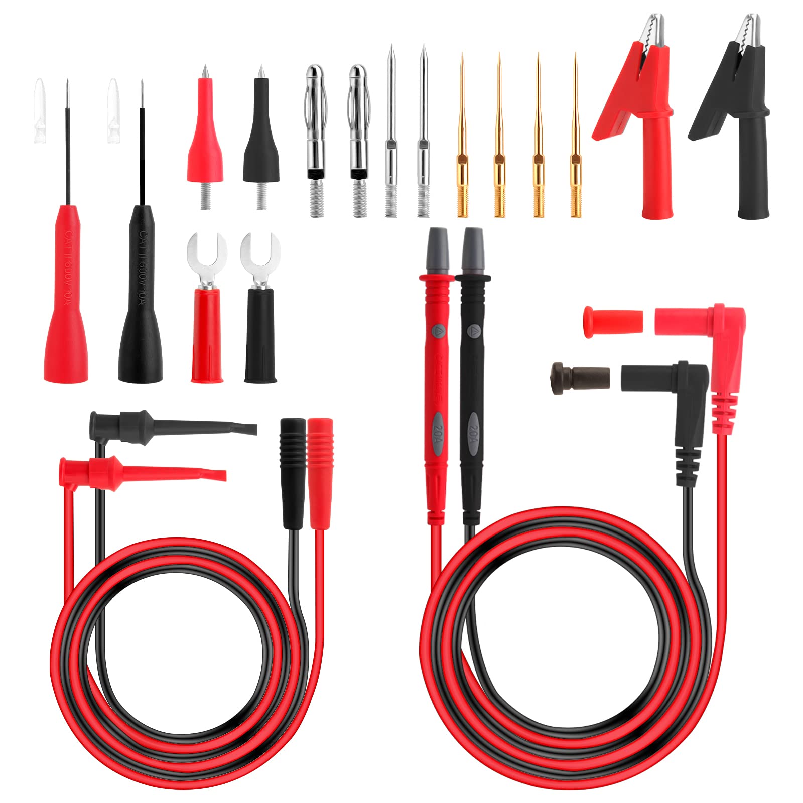 20Pcs Multimeter Test Leads Kit, Electronic Test Leads with Alligator Clips Replaceable Probes Pins Cable