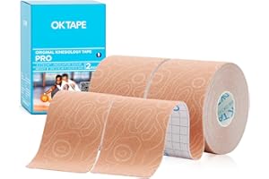 OK TAPE PRO Kinesiology Tape, 2inch x Long Roll 16ft Free Cut Tape, Elastic Athletic Tape Therapeutic Latex Free, 2 Rolls Beige+Beige