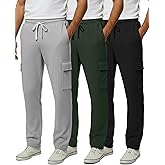 Real Essentials 3 Pack: Men's Tech Fleece Open Bottom Cargo Sweatpants with Pockets (Available in Big & Tall)
