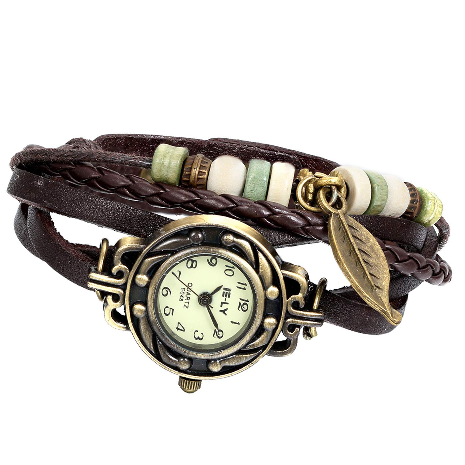 Avaner Vintage Handmade Leather Wrist Watch Tree Leaf Women's Lady Wrap Around Quartz Watch Bracelet