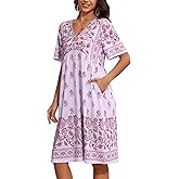CRIPOM Womens House Dress Floral Print Nightgown with Pockets Mumu Dress S-3XL