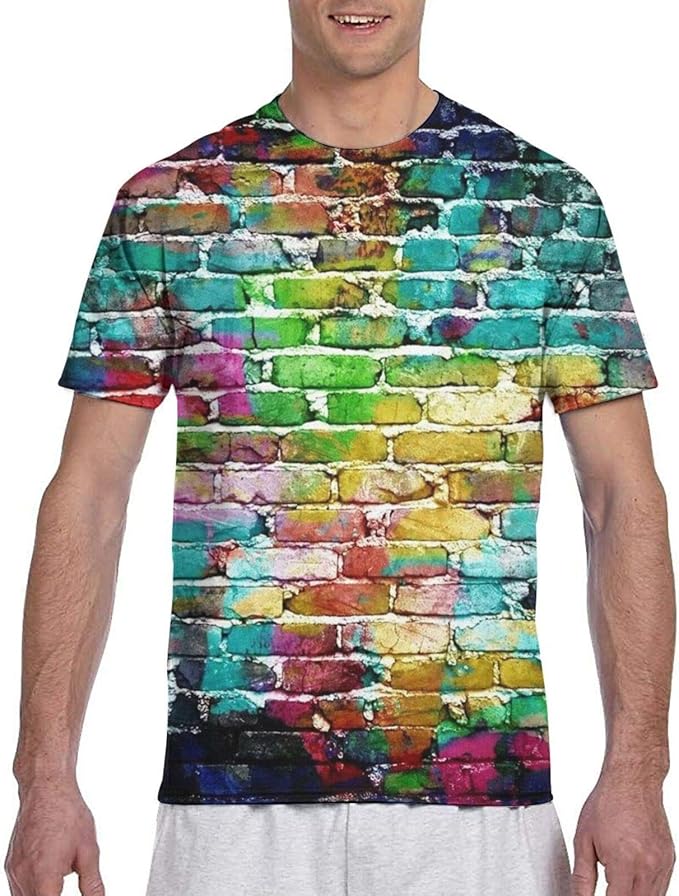 Graffiti Brick Wall with Multicolor Bricks Unisex TShirt Funny Novelty