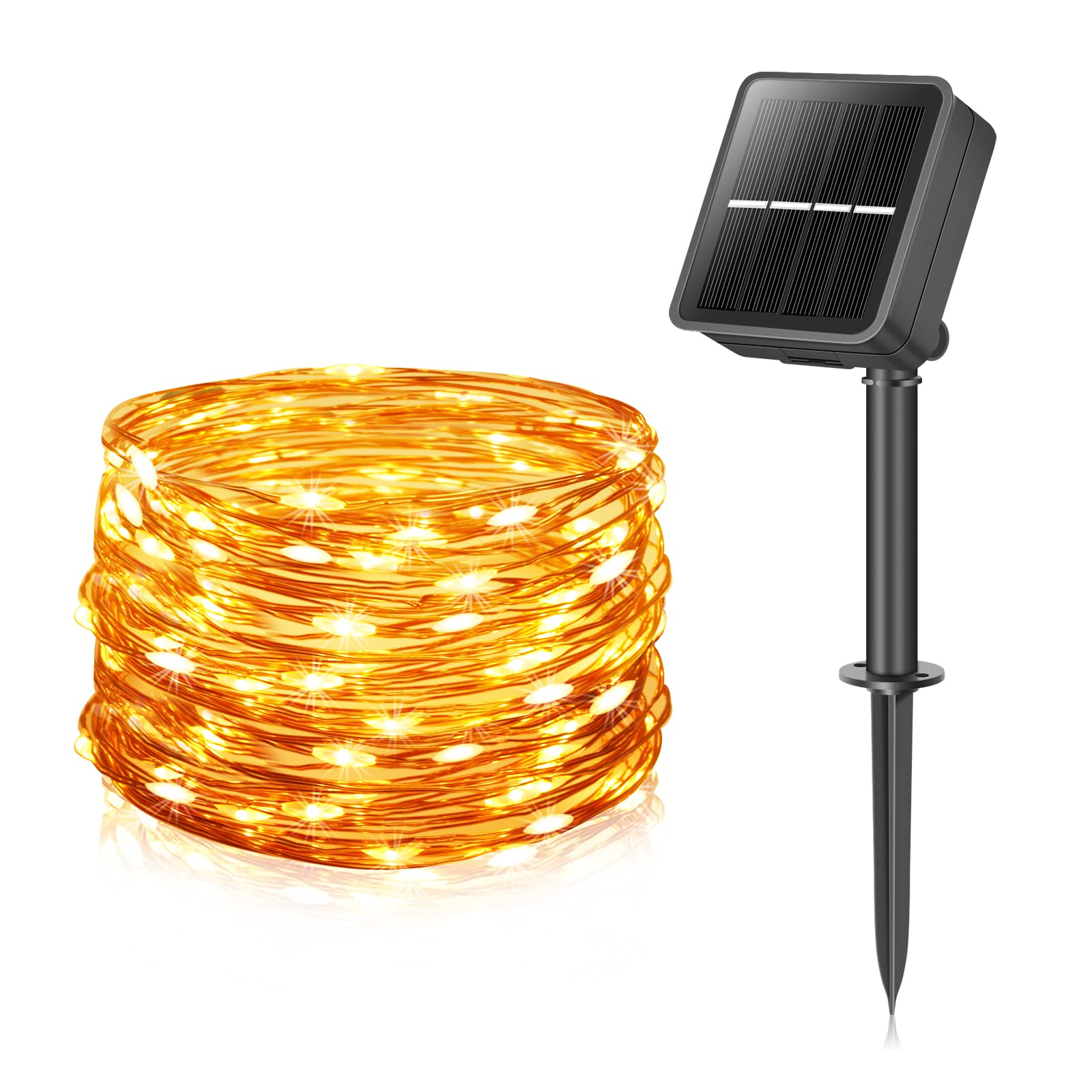 STANBOW Solar Fairy Lights Outdoor, 46FT/14M 120LED Solar String Lights Waterproof 8 Modes Copper Wire Decorative Solar Powered Garden Light (Warm White)