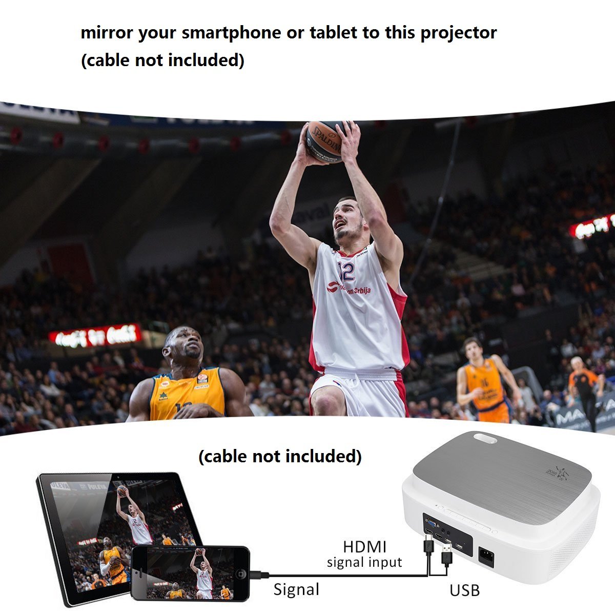 ExquizOn (2018 New Model for Sport Watching) Projector +94% Brighter X3.5 Clearer Utral HD projector 3500 Lumens 1280 x 800 Support 1080P with HDMI USB AV Interfaces for Home Cinema Game Movie (Q7)