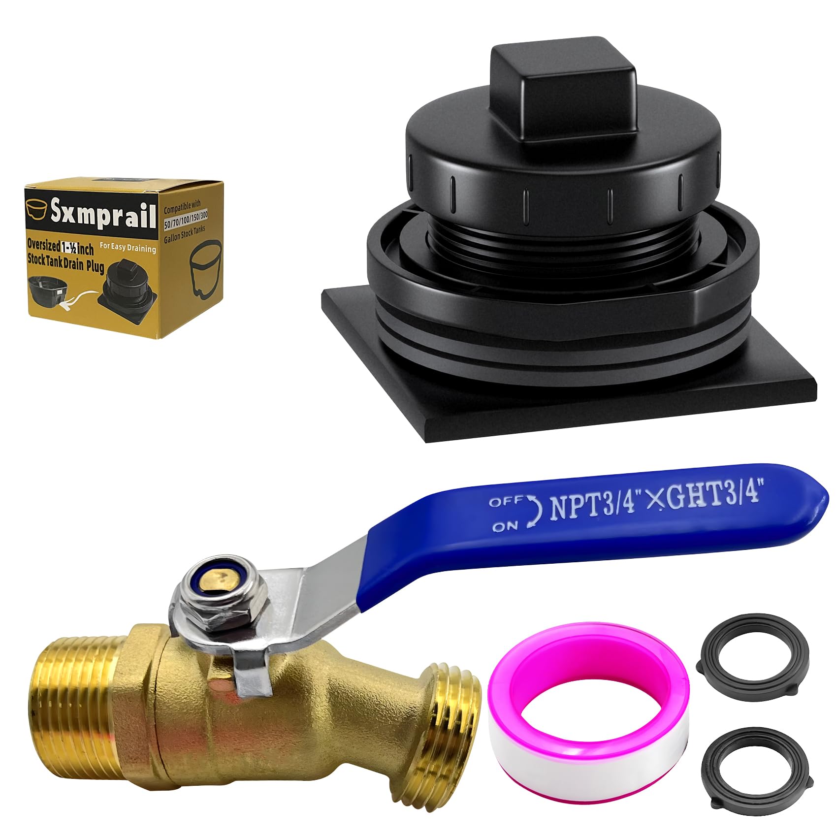 Photo 1 of Stock Tank Drain Plug Kit Include 1-1/4" x 3/4" Pipe Reducer Hex Bushing & 3/4" x 3/4" Brass Faucet Fit for rubbermaid Commercial 50 70 100 150 300 Gallon Stock Tanks Five Years Free Replacement
