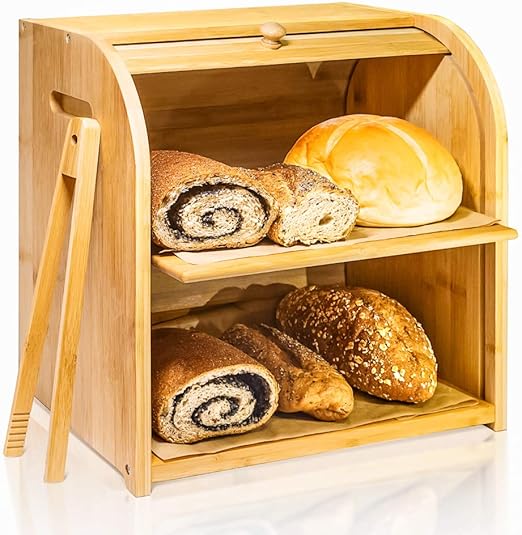 Plastic Containers Pastry Storage with Rolling Lid Bamboo Bread Bin