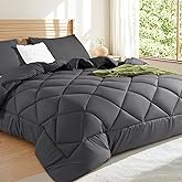 DEITAS Queen Size Comforter Set 3-Piece, Luxury Polyester Filled Bedding, Soft & Breathable All-Season Bedding Sets, Comforter with 2 Pillow Shams(Queen,Dark Grey-5)