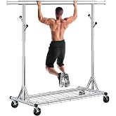 Gewudraw Clothes Rack Heavy Duty 630 LBS Capacity-Rolling Clothing Rack | Clothing Rack with Wheels &amp; Shelf, Collapsible / Adjustable / Extendable, Portable Garment Rack for Wardrobe, Bedroom, Chrome