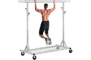 Gewudraw Heavy Duty Clothes Rack Load 530 LBS Metal Clothing Garment Rack Hang 200 pieces of clothing on Wheels Collapsible Rolling Portable & Adjustable with Hook for Hanging Clothes