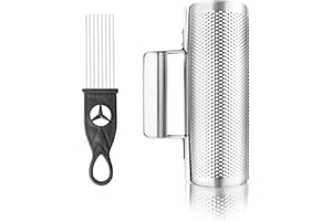 KEJJNYER 8 inch x 3 inch Stainless Steel Guiro Instrument Shaker, Guiro Shaker with Scraper Musical Instrument, Round Cylinder Latin Percussion Instruments Musical Training Tool Set