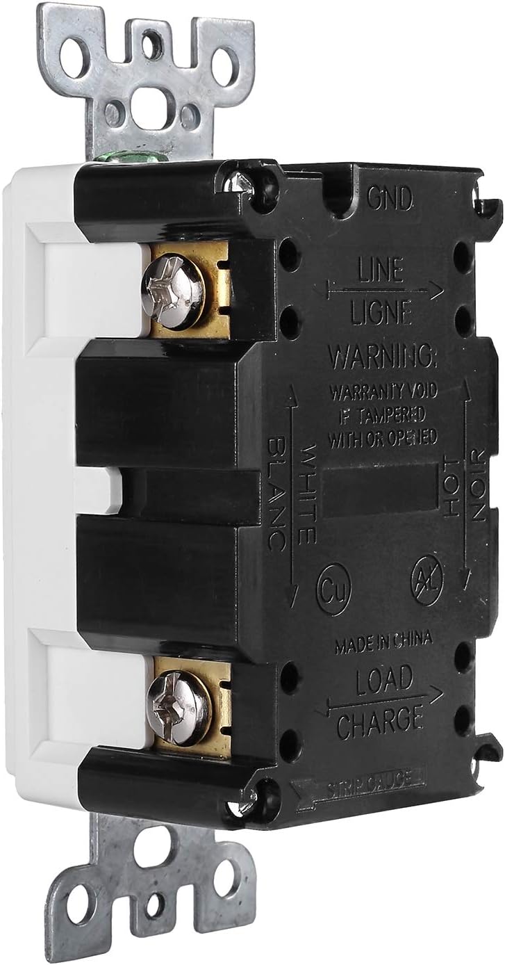 1 Pack - GFCI Duplex Outlet Receptacle - Tamper Resistant & Weather Resistant 20-Amp/125-Volt, Self-Test Function with LED Indicator - UL Listed, cUL Listed - Wall Plate and Screws Included, White - - 