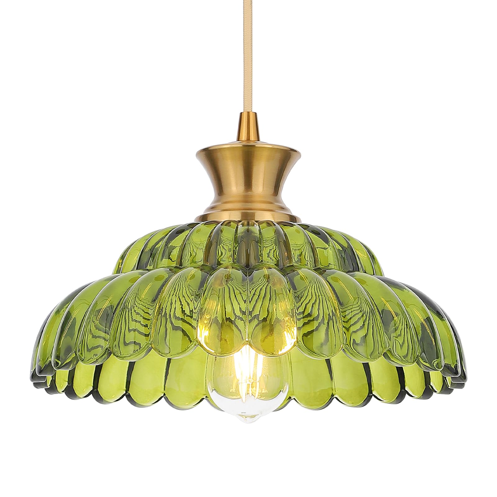 Photo 1 of Mgcanyu Green Glass Pendant Lights, 11.8" Vintage Lighting Glass Light Fixtures Brushed Gold Modern Hanging Ceiling for Kitchen Island Dining Room Restaurant Foyer Entryway