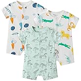 Minicoco 3-Pack 100% Cotton Baby Boy Rompers,0-24Months Short Sleeve Toddler Romper,Breathable Spring/Summer Clothes