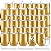 Sieral 40 Pack Insulated Wine Tumbler 12oz Stainless Wine Coffee Cup with Lid Straw Double Wall Vacuum for School Teacher Employee Appreciation Staff Nurse Team Social Work Gift(Champagne Gold)