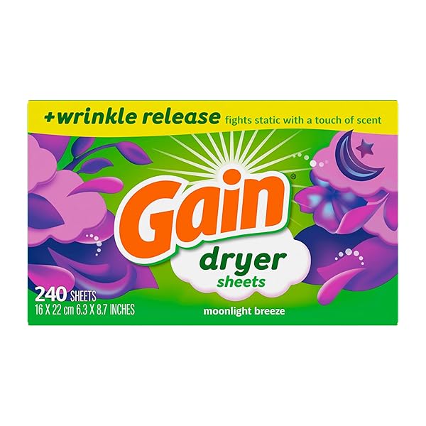 GAIN MOONLIGHT BREEZE ANTI STATIC DRYER SHEET, FOR LAUNDRY WRINKLE CARE, 240 COUNT