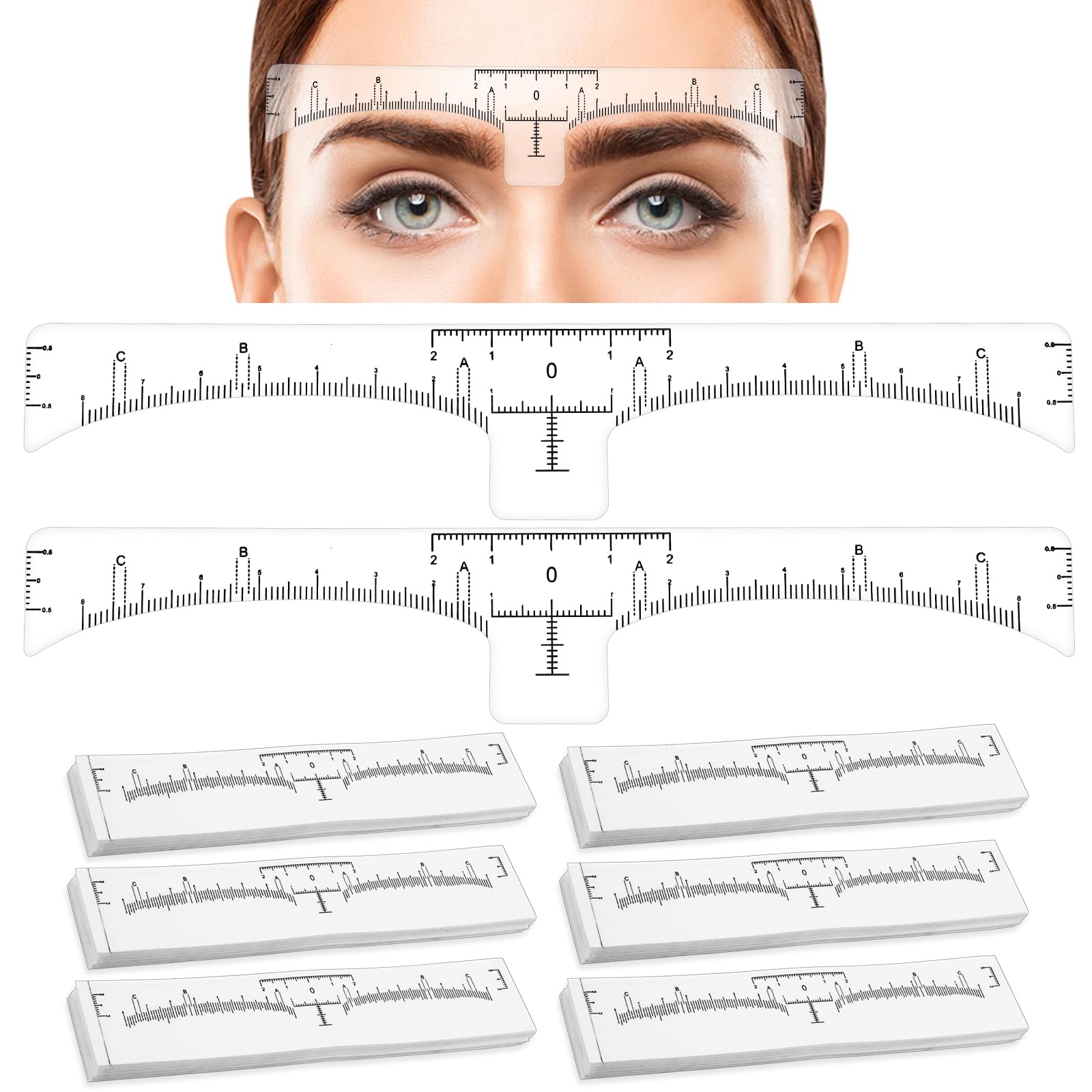 Photo 1 of 100 Pcs Eyebrow Ruler Stencils - Abeillo Disposable Brow Ruler Sticker, Microblading Eyebrow Template, Brow Measuring Shaper Tool, Eyebrow Mapping Makeup Tool
