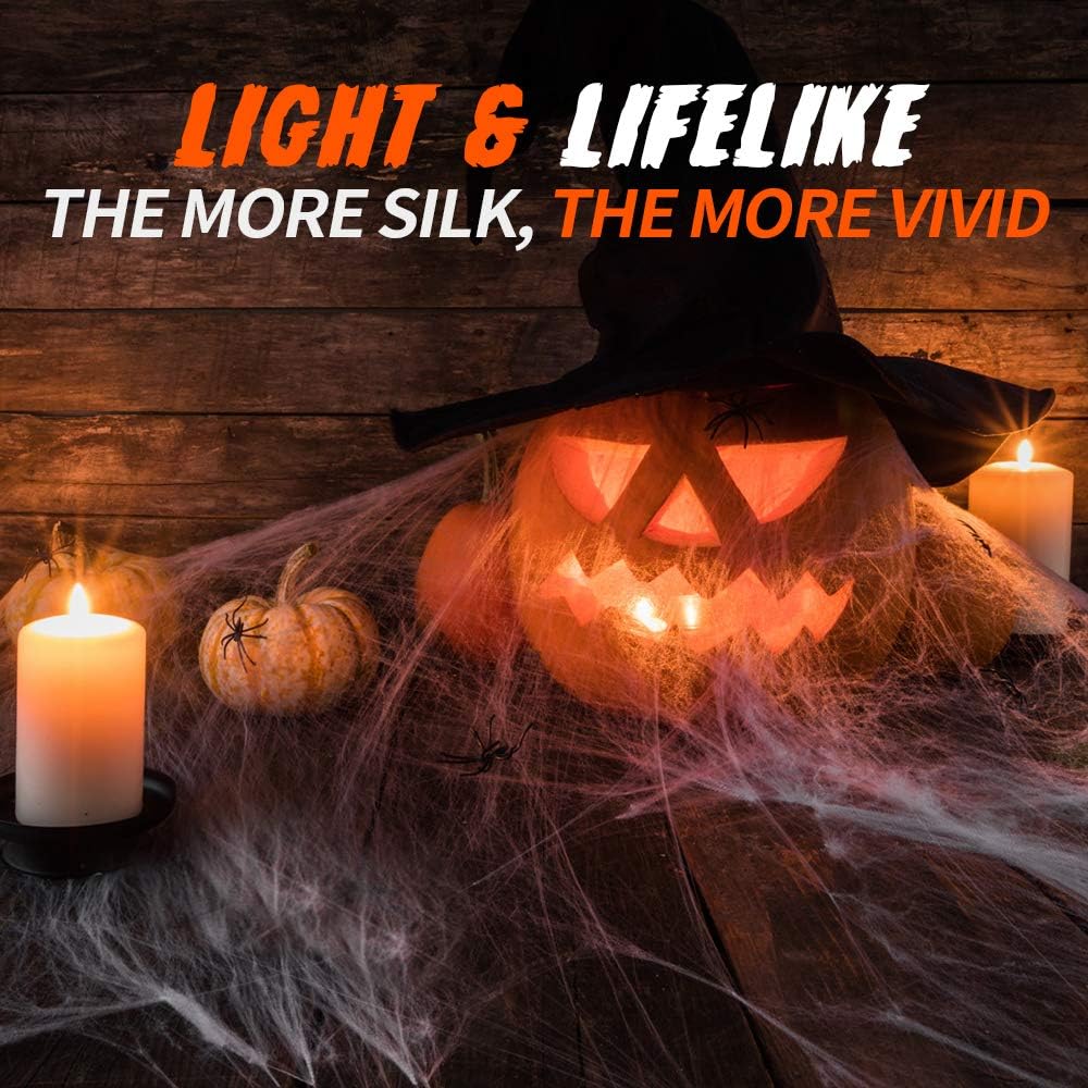 Kidtion 1000 sqft Halloween Spider Web with 90 Extra Fake Spiders– Designed for Halloween Decorations or as Party Favors, Super Stretchy Giant Cobwebs Decoration, Spider Webbing for Indoor/Outdoor 9.8oz: Toys & Games