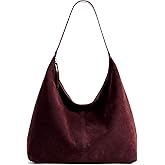 KALIDI Suede Cresent Tote, Slouchy Hobo Bag Vegan Leather Medium Zipper Shoulder Bag for Travel Work Women Purse