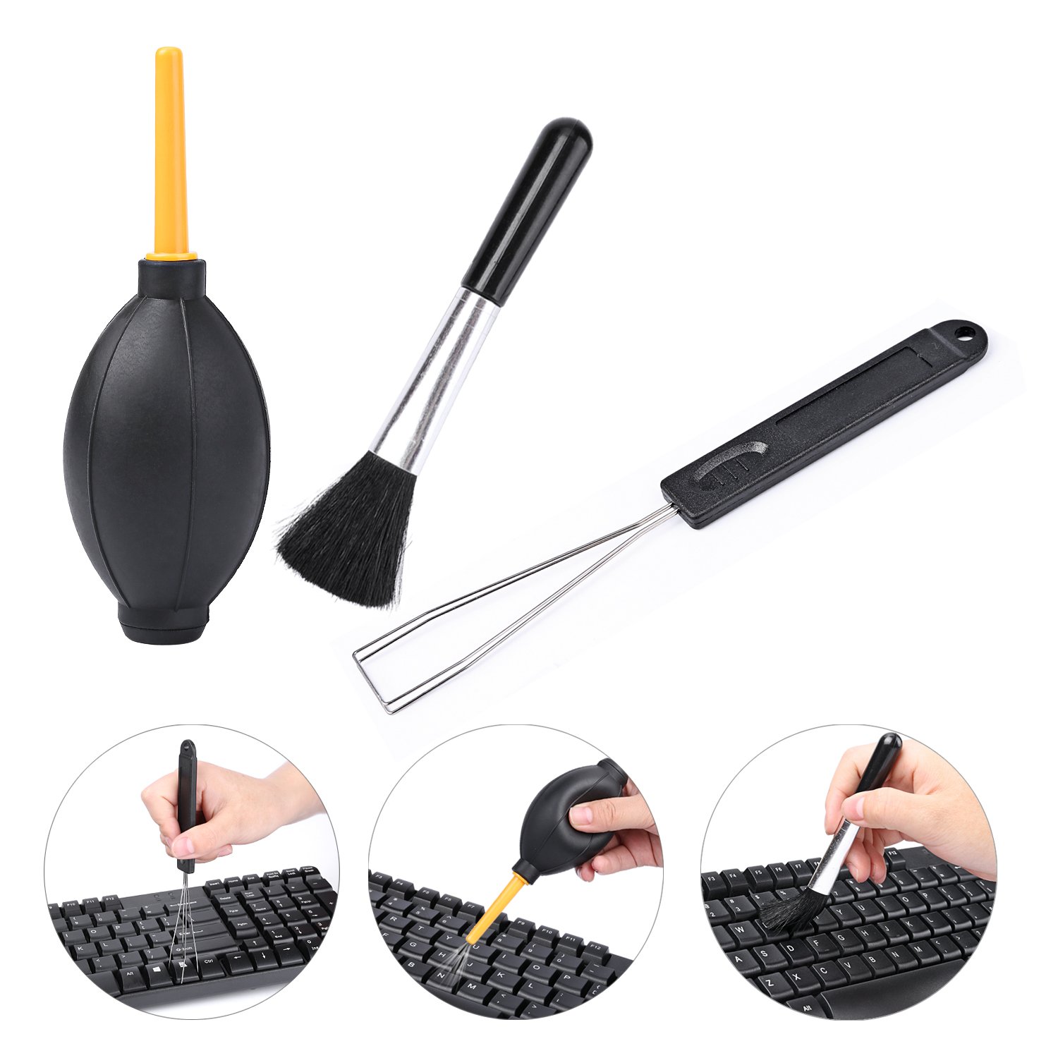 Hapurs Cleaning Tools Accessories Dust Blower Ball Rubber + Brush + Keycap Remover Cleaning Tools for Lens Filter Digital Camera Keyboard