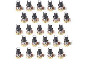 AITIAO 25Sets B50K ohm Potentiometer Kit Single Linear Knurled Shaft Rotary Taper Potentiometer B50K Single-Joint Variable Resistors 15mm Shaft 3Pins 50K Ohm Potentiometer with Nuts, Washers and Knob