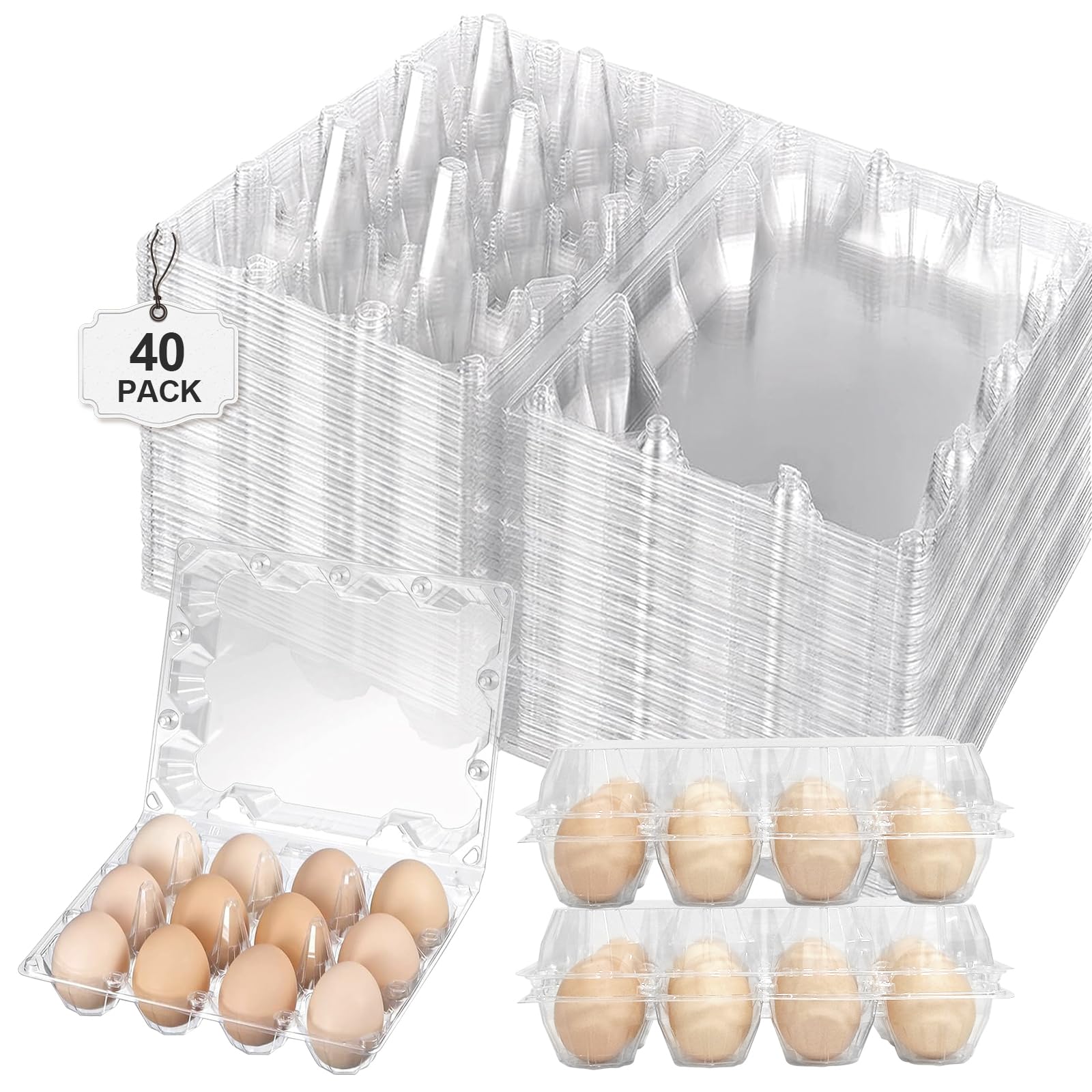 Photo 1 of Pintuson 40 Pack Jumbo Egg Cartons 12 Count - Duck Egg Cartons Cheap Bulk Large - 1 Dozen Plastic Jumbo Egg Cartons Bulk, Clear Empty Chicken Egg Carton for Fresh Duck Eggs
