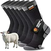 Niorasen Merino Wool Hiking Crew Socks for Men &amp; Women, Thick Cushioned Anti-Blister, Moisture-Wicking, Seamless, 3/5 Pairs