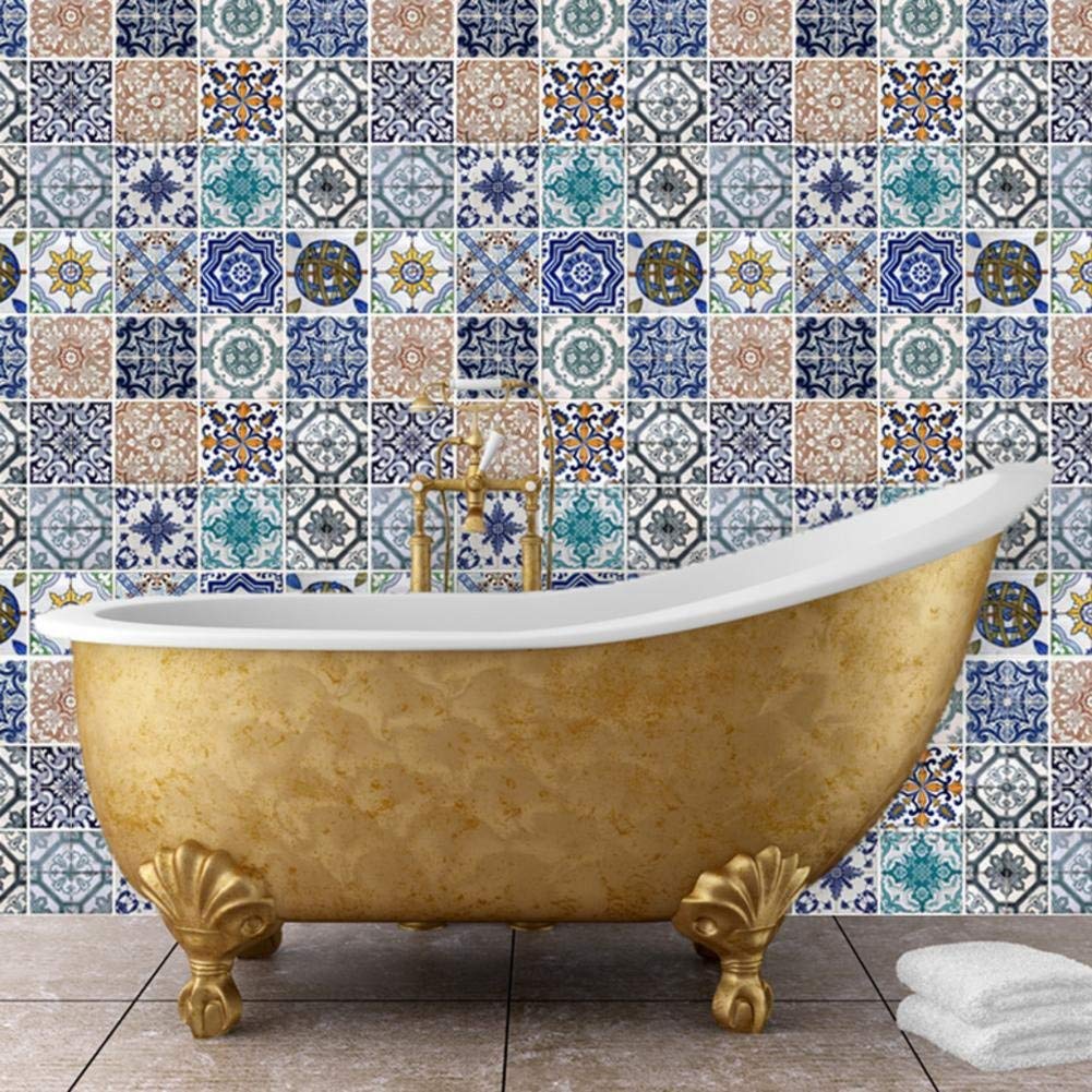 Walplus 54x54 cm Wall Stickers "Mosaic Tile Patterns" Removable Self-Adhesive Mural Art Decals Vinyl Home Decoration DIY Living Bedroom Office Décor Wallpaper Kids Room Gift, Multi-colour