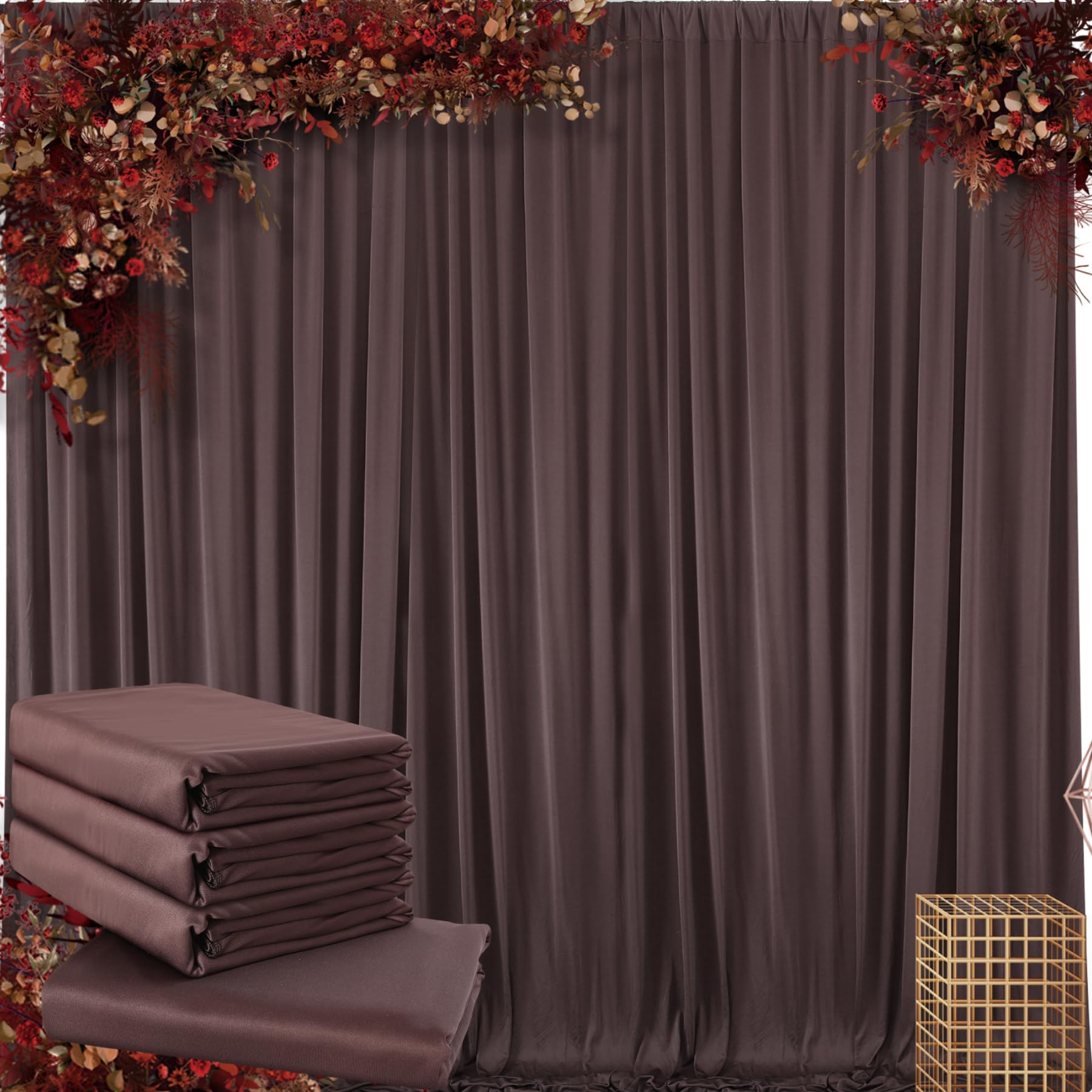 Photo 1 of 20 ft x 10 ft Wrinkle Free Brown Backdrop Curtain for Parties, Wedding Brown Photo Backdrop Drapes, Fabric 4 Panels 5ft x 10ft for Baby Shower Photoshoot Engagement Birthday Photography Background