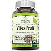 Herbal Secrets Vitex Fruit 400 mg 250 Veggie Capsules Supplement | Non-GMO | Gluten Free | Made in USA