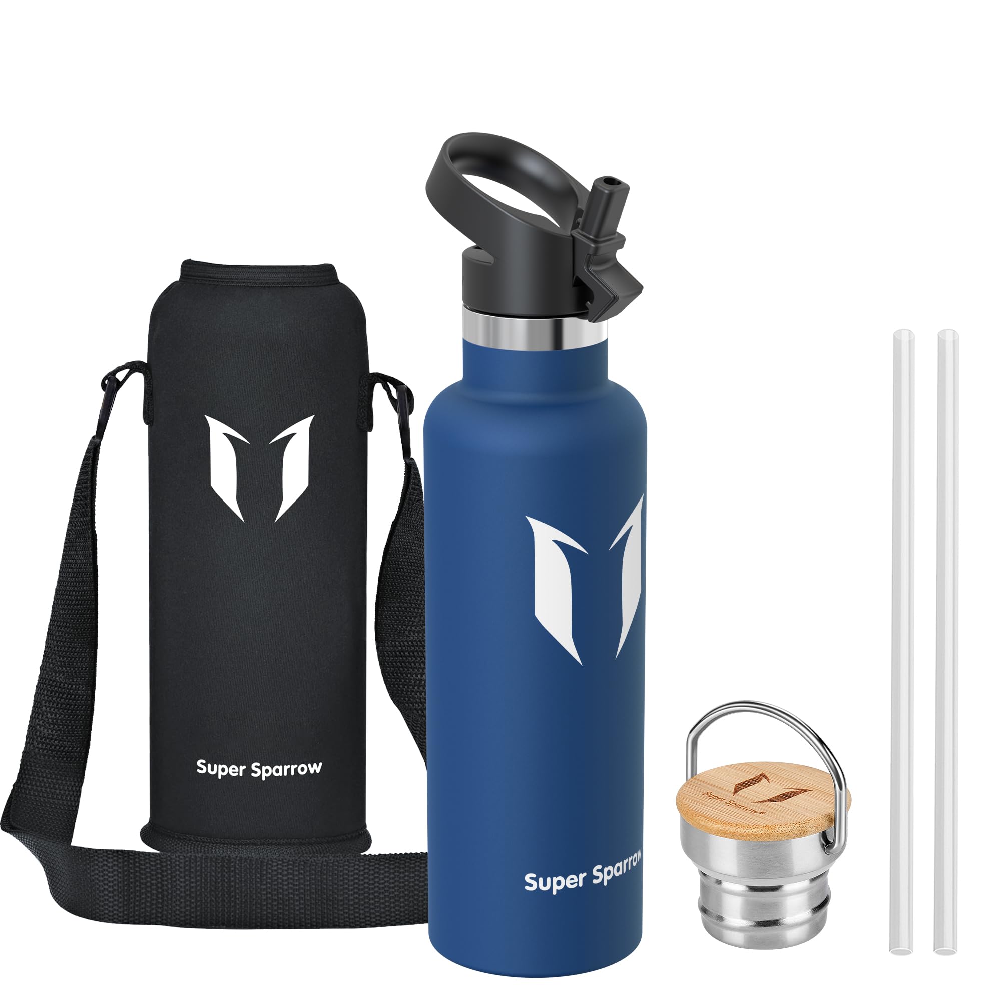 Super Sparrow Stainless Steel Water Bottle - 750ml - Vacuum Insulated Metal Water Bottle - Standard Mouth Flask - BPA Free - Straw Water Bottle for Gym, Travel, Sports