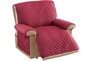 Collections Etc Reversible Quilted Jumbo Recliner Cover, Spill-Resistant with Ties - Covers Seat Bottom, Seat Back and 2 Seat Arms (Jumbo Recliner, Burgundy/Taupe)