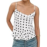 TERIVEEK Womens Polka Dot Satin Tank Tops Cowl Neck Tie Back Sleeveless Shirt Asymmetrical Ruffle Hem Camisole Crop Tops