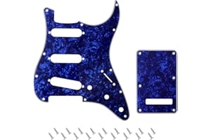 Banworks 4 Ply Strat SSS Pickguard 11-Hole Pickguard Scratch Plate with Backplate 6-Hole Trem Tremolo Cover Set for USA/Mexican Modern Style Standard Stratocaster ST JT/HB-08 Blue Pearl
