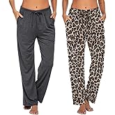 Ekouaer Womens 2 Pack Lounge Pants Comfy Pajama Pants Plaid Pajama Bottoms with Pockets Drawstring Pj Bottoms Pants