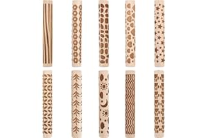 10pcs Wooden Clay Texture Rollers Set, Textured Rolling Pins Non-Stick Pottery Texture Rollers DIY Handmade Art Supplies for 