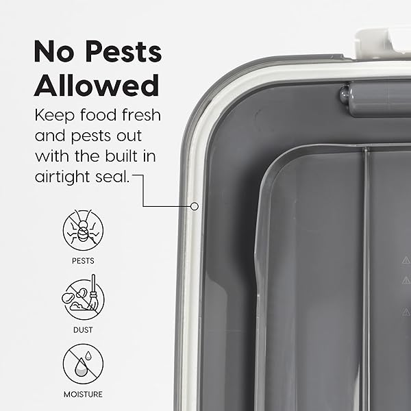 IRIS USA DOG FOOD STORAGE CONTAINER WITH WHEELS, AIRTIGHT LID, 2-CUP SCOOP, UP TO 54 POUNDS PET FOOD STORAGE, BUILT IN SCOOP STORAGE IN LID, VERSATILE PET FOOD BIN, PORTABLE, BPA FREE, GRAY/DARK GRAY