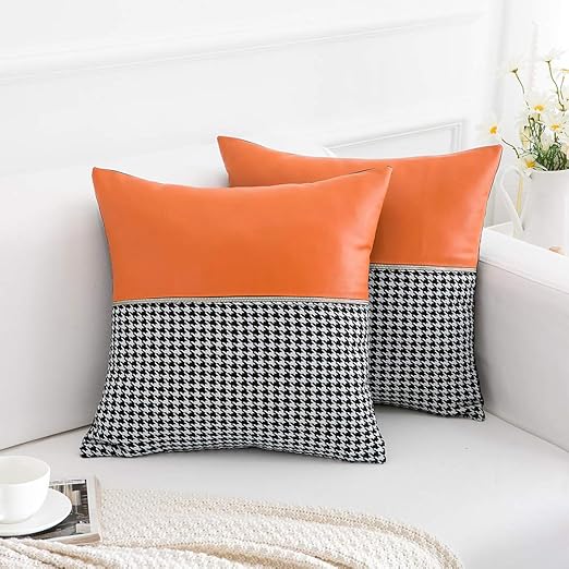 Amazon Com Decorative Faux Leather Jacquard Plaid Throw Pillow