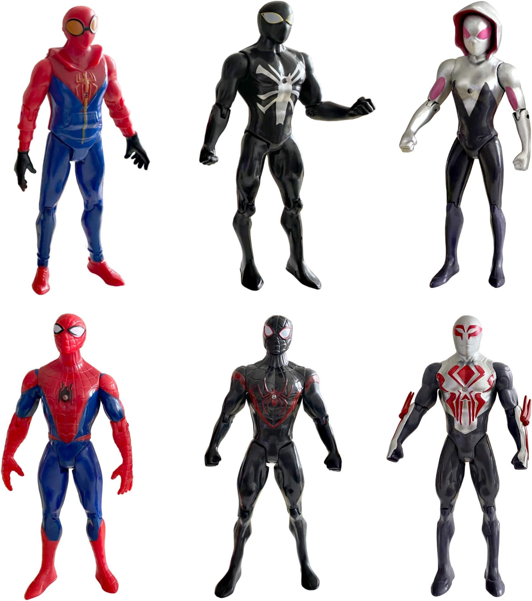 YongEnShang 6 Pieces Large Super Heroes Spiderman Action Figures,Spider-Man:Into The Spider-Verse Toy Sets to Kids Gift