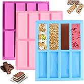 3 Pack Silicone Mold, 8 Cavity Large Rectangle Granola Bar Cereal Energy Bar Chocolate Bar Molds, Oreo Mold Silicone Baking P