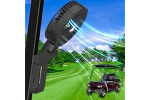 YUGYUM Magnetic Golf Cart Fans,Rechargeable Clip On Fans with LED Light,4-Speed,2H Timer,Power Bank,10400mAh Battery Operated Portable fan for Golf Cart, Forklift, Cruise Ship, Camping, Desk-Black