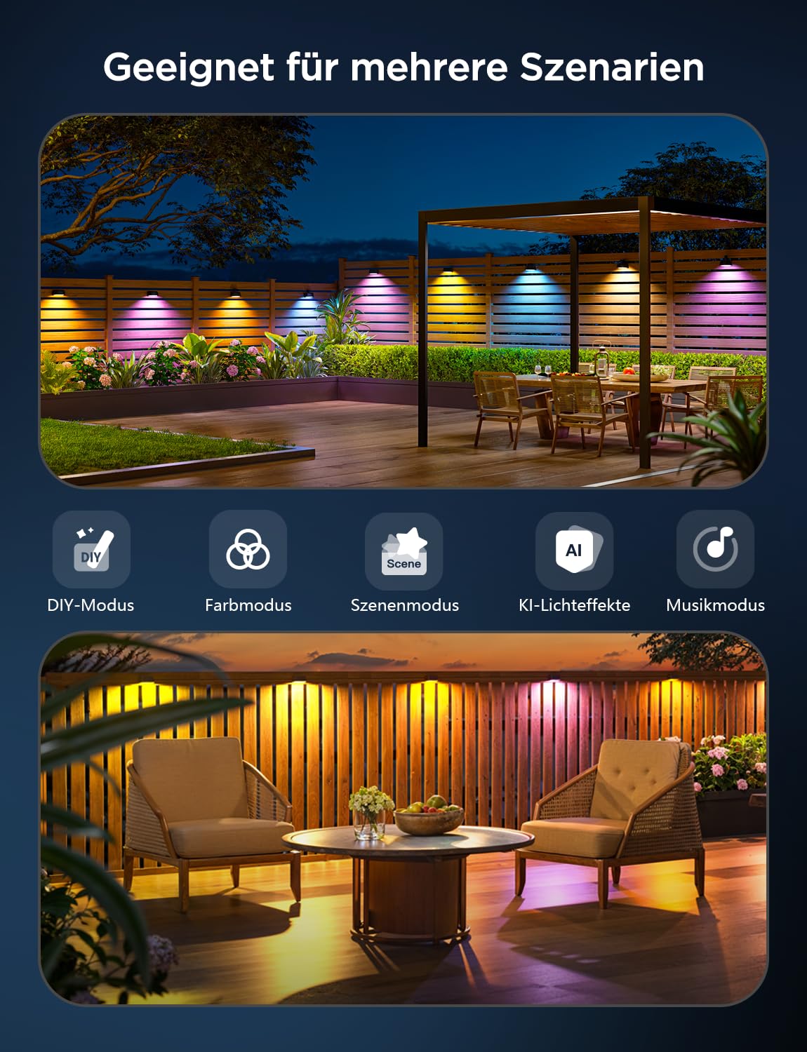 Govee Wandleuchte Aussen, RGBWIC, 180lm mit 4000K Smartes Weißlicht, Musik-Sync und über 60 Szenenmodi, IP65 wasserdicht für Garten, Zaun, funktioniert mit Alexa und Matter, Google Assistant, 6er-Pack 7