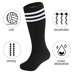 Zando 4 Pairs Soccer Socks Youth Girls Black Knee