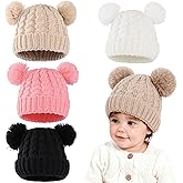 4 Pcs Knitted Winter Hat for Little One, Double Pom Beanie with Soft Knit Fabric, Warm and Breathable, Fits 0–3 Years, Cozy Cold Weather Hat for Little One, Multiple Colors Multicolor