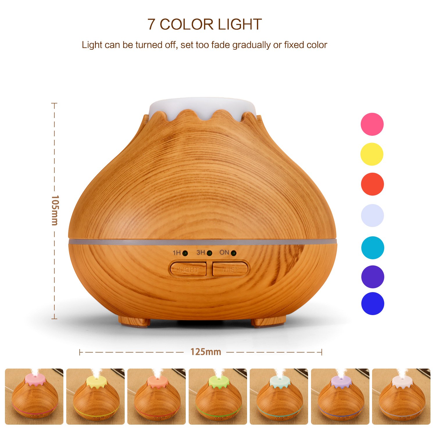 Aroma Essential Oil Diffuser, 150ML OMOTON Aromatherapy Humidifier with 7 Color LED Lights and Auto Shut-off-Ultrasonic Cool Mist & Fragrance For Home Office Study Yoga Spa - New Version