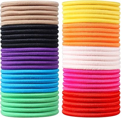 JCF 50Pcs Multicolor Elastic Hair Ties 4mm Ponytail Holders Bands for Women