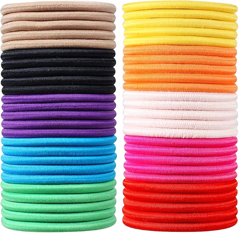 JCF 50Pcs Multicolor Elastic Hair Ties 4mm Ponytail Holders Bands for Women