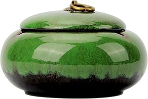 LIMIROLER Large Size Color Glaze Cigarette Ashtray Windproof and Rainproof Outdoor Ceramic Ashtray Travel Portable Ash Tray with Metal Lifting Ring Lid Decorative Ashtray (Green)