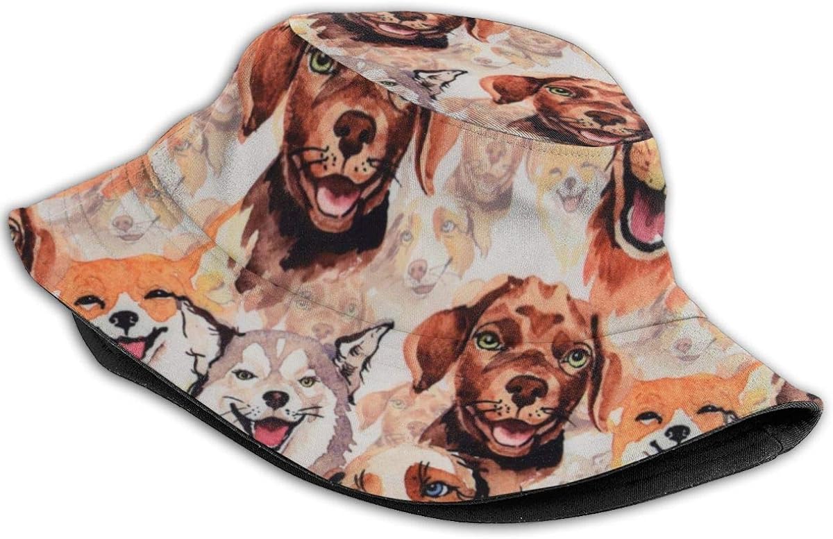 asdew987 Happy Dogs Bucket Hat Unisex Outdoor Fishing Sun Cap