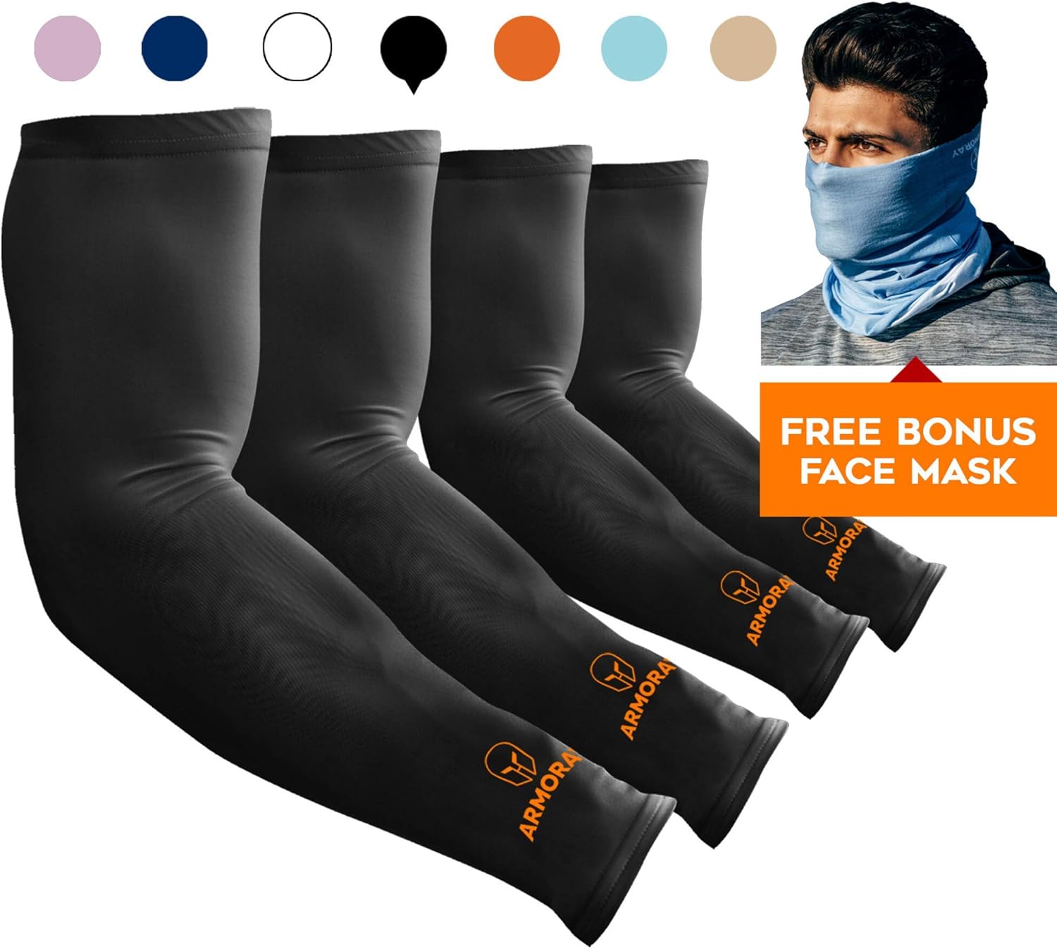ARMORAY Arm Sleeves for Men or Women Basketball Golf Running Football Cycling (Black 4 Pair) : Clothing